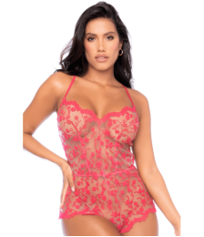 Combishort en dentelle transparente couleur cerise - MAL7543CHRY
